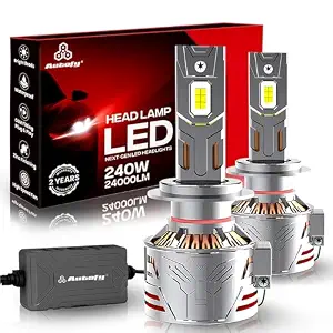 Autofy Falcon LED Headlight for Car 240W 24000LM 6000K Bright White IP68 Waterproof - H4/H19 OEM Plug & Play Fitting - 12000 RPM Fan & Copper Cooling - CANbus Driver (24 Months Warranty - Pk of 2)